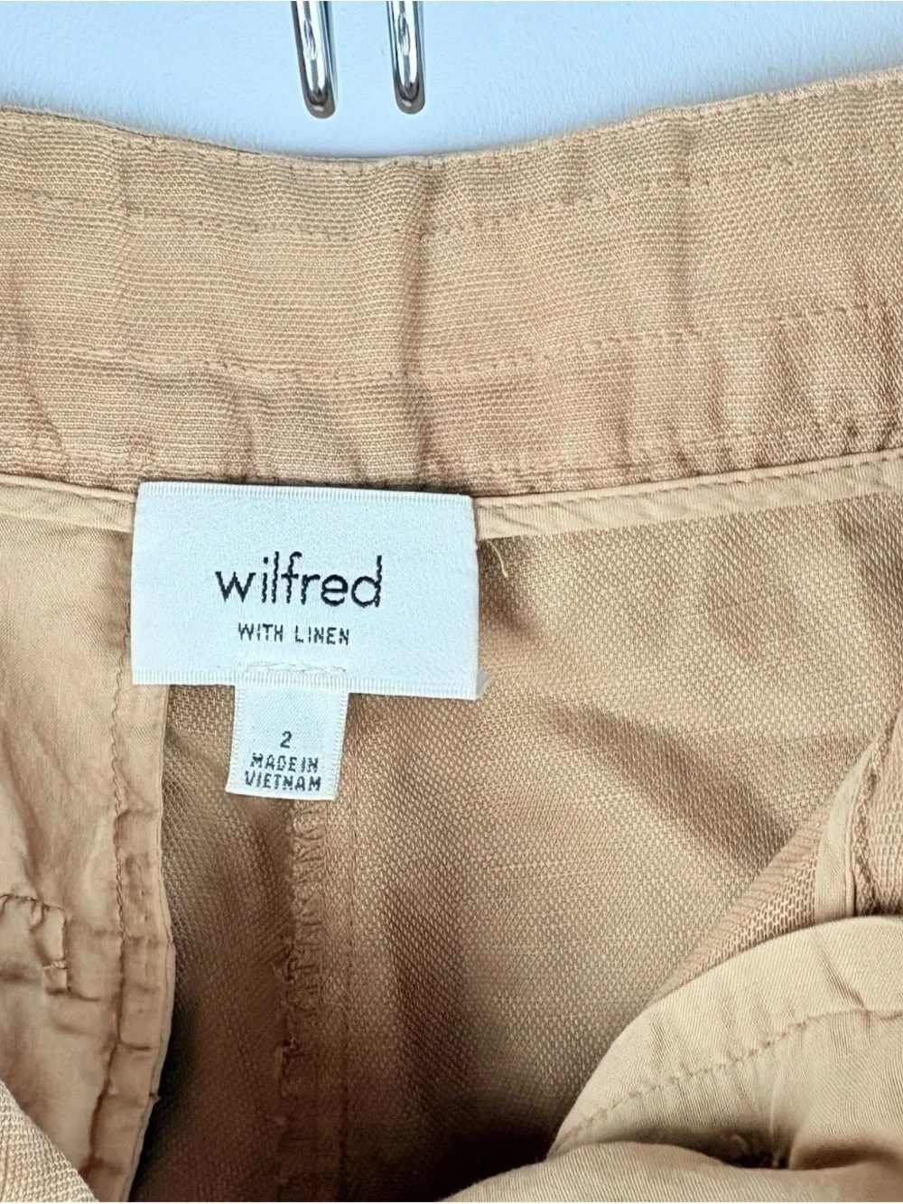 Aritzia Wilfred Allant Linen Blend Tan Crop Pants Chic Boho Business Size 2